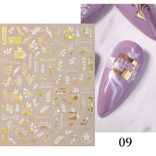 Load image into Gallery viewer, 1 Pc 3D Nail Stickers Leaves Sliders for Nails Gold White Bronzing Flowers Gradient Adhesive Sticker Nail Design Art Decorations
