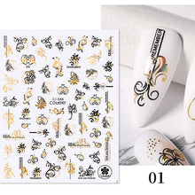 Load image into Gallery viewer, 1 Pc 3D Nail Stickers Leaves Sliders for Nails Gold White Bronzing Flowers Gradient Adhesive Sticker Nail Design Art Decorations
