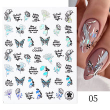 Load image into Gallery viewer, 1 Pc 3D Nail Stickers Leaves Sliders for Nails Gold White Bronzing Flowers Gradient Adhesive Sticker Nail Design Art Decorations
