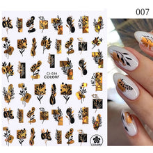 Load image into Gallery viewer, 1 Pc 3D Nail Stickers Leaves Sliders for Nails Gold White Bronzing Flowers Gradient Adhesive Sticker Nail Design Art Decorations
