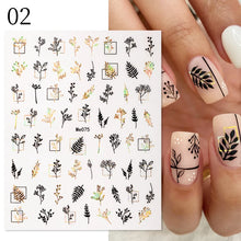 Load image into Gallery viewer, 1 Pc 3D Nail Stickers Leaves Sliders for Nails Gold White Bronzing Flowers Gradient Adhesive Sticker Nail Design Art Decorations
