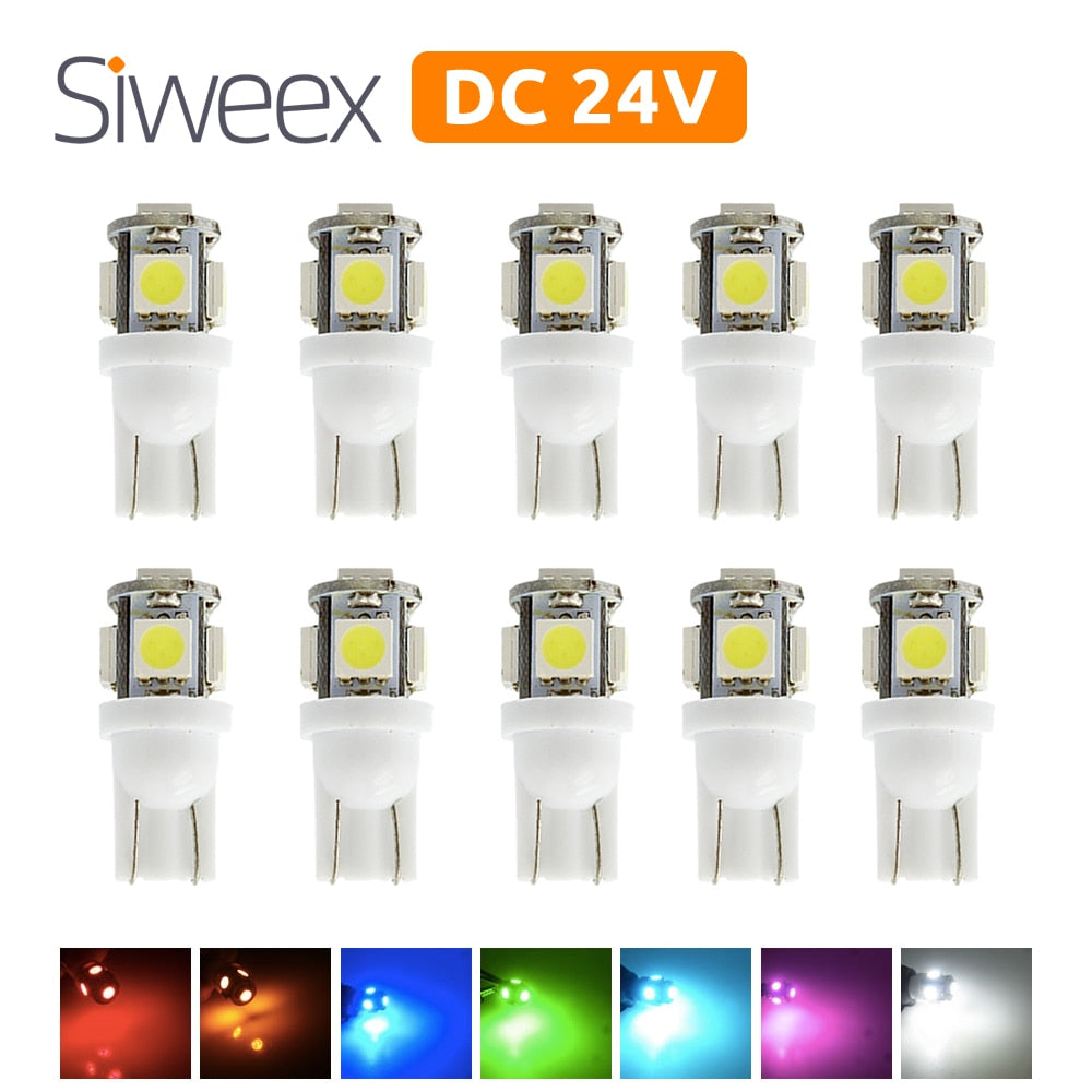 10 Pcs W5W T10 LED Lamp 194 168 Wedge Car Interior Dome Reading Bulbs DC 24V 5050 5SMD Warm/White Truck Auto License Plate Light