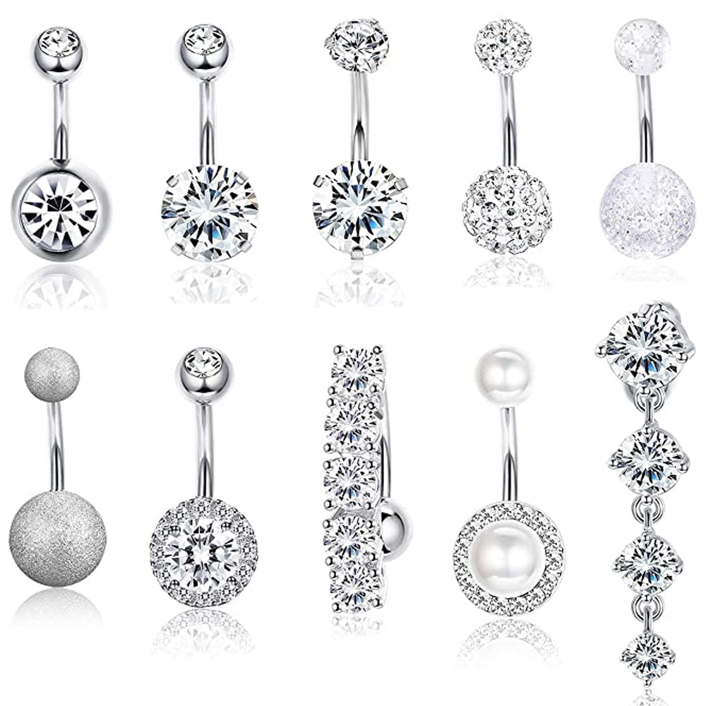 10 Style  Belly Button Rings for Women Men Stainless Steel Navel Rings CZ Body Piercing Jewery 14G