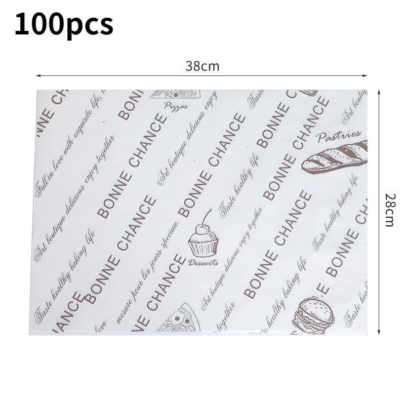 100pcs Oilproof Wax Paper Cake Bread Food Wrapper Disposable Burger Fries Baking Wax Paper Dinner Plate Greaseproof Pad Paper