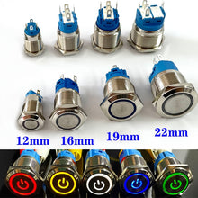 Load image into Gallery viewer, 12/16/19/22mm Waterproof Metal Push Button Switch LED Light Momentary Latching Car Engine Power Switch 5V 12V 24V 220V Red Blue
