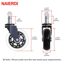 Load image into Gallery viewer, 5PCS NAIERDI 3&quot; Universal Mute Wheel Office Chair Caster Replacement 60KG Swivel Rubber Soft Safe Rollers Furniture Hardware
