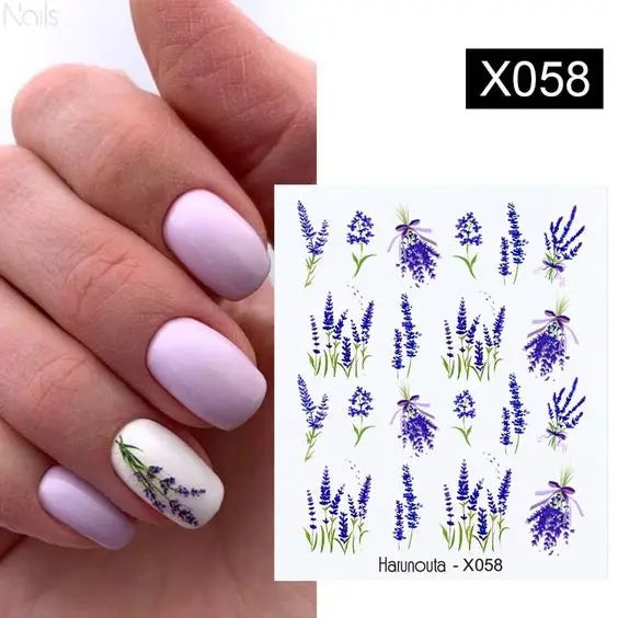 1 Sheet Nail Water Decals Transfer Lavender Spring Flower Leaves Nail Art Stickers Nail Art Manicure DIY