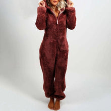 Load image into Gallery viewer, Fall/winter Women's Hooded Pajamas with Plush Thick Plush Jumpsuit Bear Rompers Home Wear Overall Outwear
