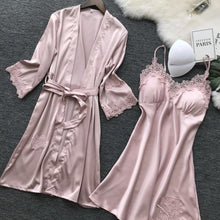 Load image into Gallery viewer, Summer Sexy Lace Women Robe Set V-Neck With Chest Pad Nightdress Cardigan Set Pyjamas
