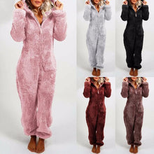 Load image into Gallery viewer, Fall/winter Women's Hooded Pajamas with Plush Thick Plush Jumpsuit Bear Rompers Home Wear Overall Outwear
