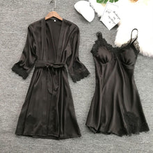 Load image into Gallery viewer, Summer Sexy Lace Women Robe Set V-Neck With Chest Pad Nightdress Cardigan Set Pyjamas

