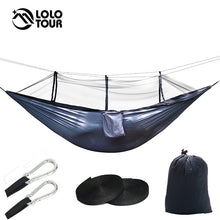 Load image into Gallery viewer, 1-2 Person Outdoor Mosquito Net Parachute Hammock Camping Hanging Sleeping Bed Swing Portable  Double  Chair Hamac Army Green
