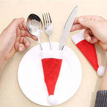 Load image into Gallery viewer, 1/5/10pcs Christmas Fork Knife Cutlery Holder Bag Pocket Red Santa Hat Spoon Tableware Storage Bag for Dinner Table Decor
