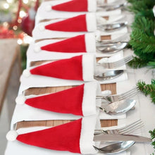 Load image into Gallery viewer, 1/5/10pcs Christmas Fork Knife Cutlery Holder Bag Pocket Red Santa Hat Spoon Tableware Storage Bag for Dinner Table Decor
