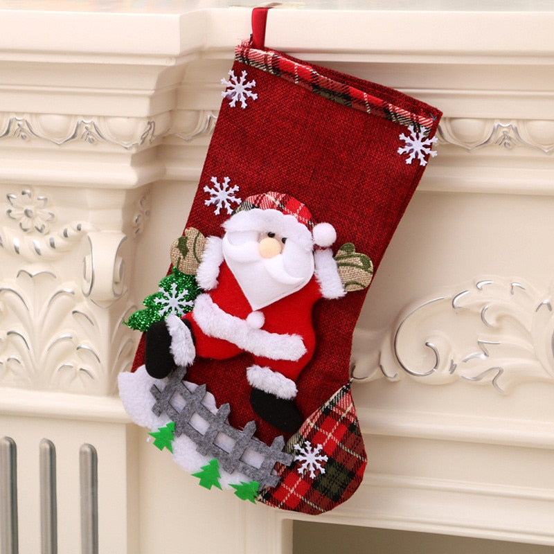 1 pcs Christmas Stockings Socks with Snowman Santa Elk Bear Printing Xmas Candy Gift Bag Fireplace Xmas Tree Decoration