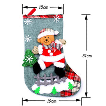 Load image into Gallery viewer, 1 pcs Christmas Stockings Socks with Snowman Santa Elk Bear Printing Xmas Candy Gift Bag Fireplace Xmas Tree Decoration
