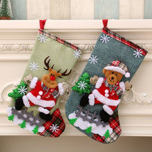 Load image into Gallery viewer, 1 pcs Christmas Stockings Socks with Snowman Santa Elk Bear Printing Xmas Candy Gift Bag Fireplace Xmas Tree Decoration
