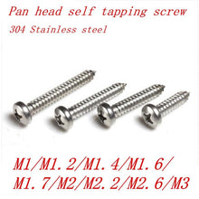 Load image into Gallery viewer, 10-100pcs M1 M1.2 M1.4 M1.7 M2 M2.3 M2.6 M3  M4 M5 M6  Stainless steel Cross recessed round pan head tapping  Wood SCREW
