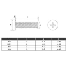 Load image into Gallery viewer, 10/25pcs CM M2 M2.5 M3 M4 M5 M6 A2 304 Stainless Steel Cross Phillips Ultra Thin Super Low Flat Wafer Head Screw Bolt for Laptop
