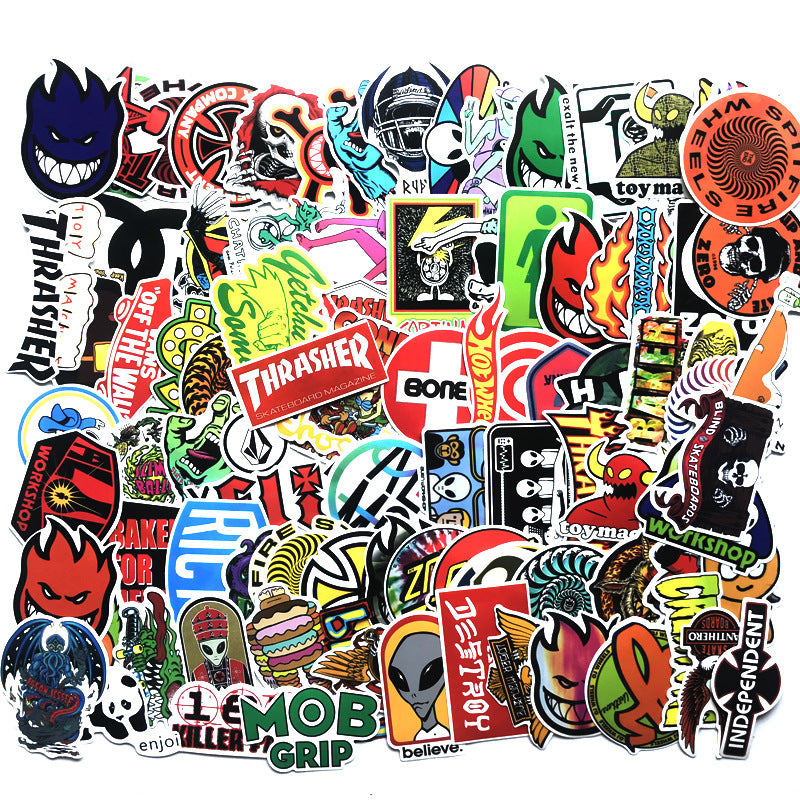 100pcs cool skateboard fashion Stickers For Suitcase PVC Skateboard Laptop Luggage Fridge Phone Car Styling DIY Decal stickers