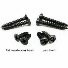 Load image into Gallery viewer, 100pcs M1 M1.2 M1.4 M1.7 M2 M2.6 M3 M3.5 Black Steel Mini Micro Phillips Flat Countersunk Round Pan Head Self tapping Wood Screw
