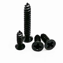 Load image into Gallery viewer, 100pcs M1 M1.2 M1.4 M1.7 M2 M2.6 M3 M3.5 Black Steel Mini Micro Phillips Flat Countersunk Round Pan Head Self tapping Wood Screw
