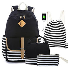 Load image into Gallery viewer, 1# Usb Black 4 Pcs/Set Student Canvas Backpack Lunch Bag For Outdoor Travel Zf0632
