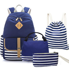 Load image into Gallery viewer, 1# Royal Blue 4 Pcs/Set Student Canvas Backpack Lunch Bag For Outdoor Travel Zf0631
