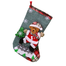 Load image into Gallery viewer, 1 pcs Christmas Stockings Socks with Snowman Santa Elk Bear Printing Xmas Candy Gift Bag Fireplace Xmas Tree Decoration
