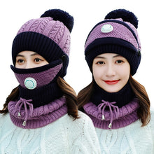 Load image into Gallery viewer, 3 Pieces Set Women's Knitted Hat Scarf Caps Neck Warmer Winter Hat for Ladies Girls Skullies Beanies Warm Fleece Caps
