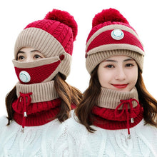 Load image into Gallery viewer, 3 Pieces Set Women's Knitted Hat Scarf Caps Neck Warmer Winter Hat for Ladies Girls Skullies Beanies Warm Fleece Caps
