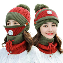 Load image into Gallery viewer, 3 Pieces Set Women's Knitted Hat Scarf Caps Neck Warmer Winter Hat for Ladies Girls Skullies Beanies Warm Fleece Caps
