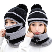 Load image into Gallery viewer, 3 Pieces Set Women's Knitted Hat Scarf Caps Neck Warmer Winter Hat for Ladies Girls Skullies Beanies Warm Fleece Caps
