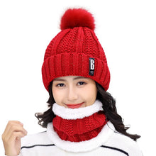 Load image into Gallery viewer, 3 Pieces Set Women's Knitted Hat Scarf Caps Neck Warmer Winter Hat for Ladies Girls Skullies Beanies Warm Fleece Caps
