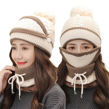 Load image into Gallery viewer, 3 Pieces Set Women's Knitted Hat Scarf Caps Neck Warmer Winter Hat for Ladies Girls Skullies Beanies Warm Fleece Caps
