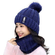 Load image into Gallery viewer, 3 Pieces Set Women's Knitted Hat Scarf Caps Neck Warmer Winter Hat for Ladies Girls Skullies Beanies Warm Fleece Caps
