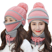 Load image into Gallery viewer, 3 Pieces Set Women's Knitted Hat Scarf Caps Neck Warmer Winter Hat for Ladies Girls Skullies Beanies Warm Fleece Caps
