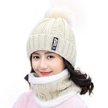 Load image into Gallery viewer, 3 Pieces Set Women's Knitted Hat Scarf Caps Neck Warmer Winter Hat for Ladies Girls Skullies Beanies Warm Fleece Caps
