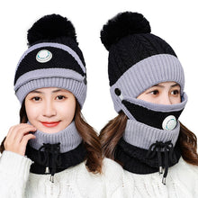 Load image into Gallery viewer, 3 Pieces Set Women's Knitted Hat Scarf Caps Neck Warmer Winter Hat for Ladies Girls Skullies Beanies Warm Fleece Caps
