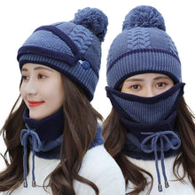 Load image into Gallery viewer, 3 Pieces Set Women's Knitted Hat Scarf Caps Neck Warmer Winter Hat for Ladies Girls Skullies Beanies Warm Fleece Caps
