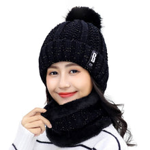 Load image into Gallery viewer, 3 Pieces Set Women's Knitted Hat Scarf Caps Neck Warmer Winter Hat for Ladies Girls Skullies Beanies Warm Fleece Caps
