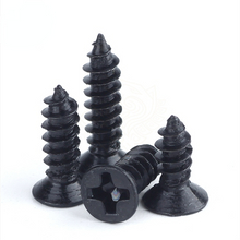 Load image into Gallery viewer, 100pcs M2 M2.6 M3 M3.5 Black Steel Mini Micro Small Phillips Flat Countersunk Head Cross Round Pan Head Self-tapping Wood Screw
