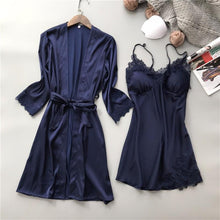 Load image into Gallery viewer, Summer Sexy Lace Women Robe Set V-Neck With Chest Pad Nightdress Cardigan Set Pyjamas

