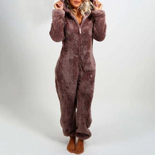 Load image into Gallery viewer, Fall/winter Women's Hooded Pajamas with Plush Thick Plush Jumpsuit Bear Rompers Home Wear Overall Outwear
