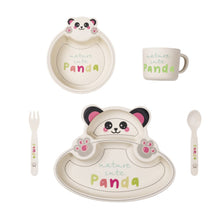 Load image into Gallery viewer, 5Pcs/set Cute Cartoon Animals Bamboo Fiber Kids Baby Children Solid Feeding Dinnerware Tableware Set Plate Bowl Cup Fork Spoon

