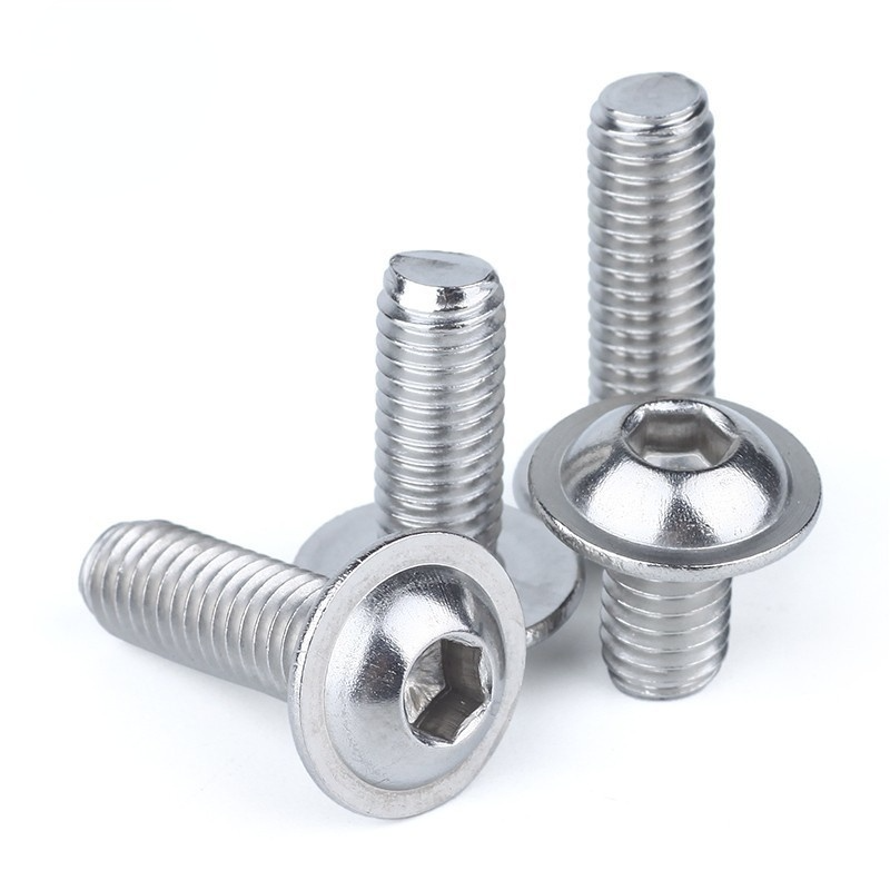 10-20pcs M3 M4 M5 M6 304 Stainless Steel Half Round Button Flange Head With Washer Inner Hex Socket Allen  Bolt ISO7380.2