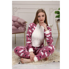 Load image into Gallery viewer, Women's Zippered Hooded Fleece Overalls Pajamas Set

