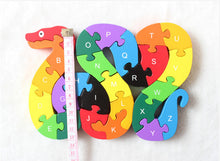 Load image into Gallery viewer, Wood Splicing Snake Puzzle Puzzle Puzzle Wooden Wooden Toy Assembled Numbers Cognitive English Letters Early Childhood Education
