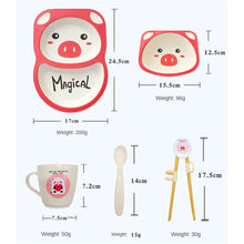 Load image into Gallery viewer, 5Pcs/set Cute Cartoon Animals Bamboo Fiber Kids Baby Children Solid Feeding Dinnerware Tableware Set Plate Bowl Cup Fork Spoon

