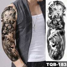 Load image into Gallery viewer, Large Arm Sleeve Tattoo Lion Crown King Rose Waterproof Temporary Tatoo Sticker Wild Wolf Tiger Men Full Skull Totem Tatto
